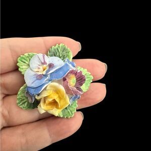 England Ceramic Floral China Brooch Pin Made in England